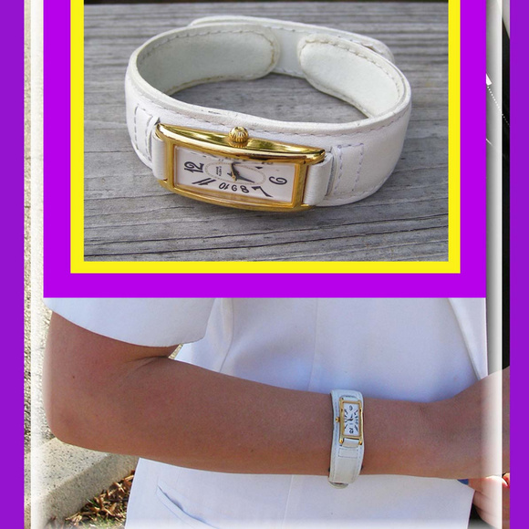 Ann Klein ll Art Nouveau Watch White Leather Band - Picture 2 of 8